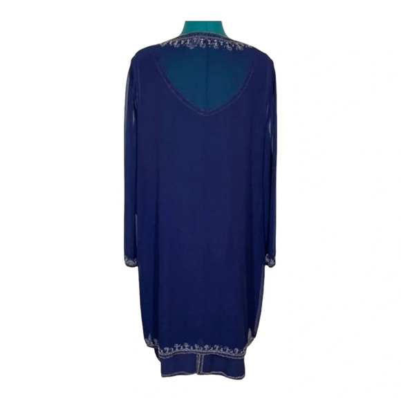 Scala Vintage Navy Sheer Silk 2 piece beaded Dress and Sheer Jacket 80’s - Picture 3 of 9